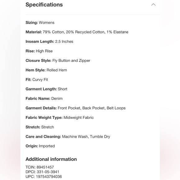 BNWT Wild Fable High-Rise Curvy Rolled Cuff Jean Shorts - Picture 5 of 5